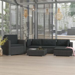 Garten-Lounge-Set mit Kissen Poly Rattan Schwarz