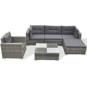 Garten-Lounge-Set mit Kissen Poly Rattan Grau