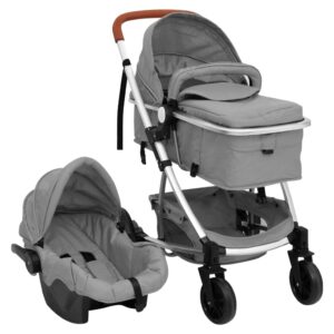 3-in-1-Kinderwagen Hellgrau Aluminium