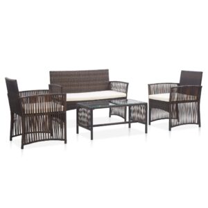 Garten-Lounge-Set mit Auflage Poly Rattan Braun