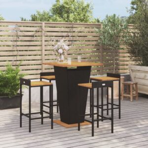 Gartenbar-Set Schwarz Poly Rattan & Massivholz Akazie